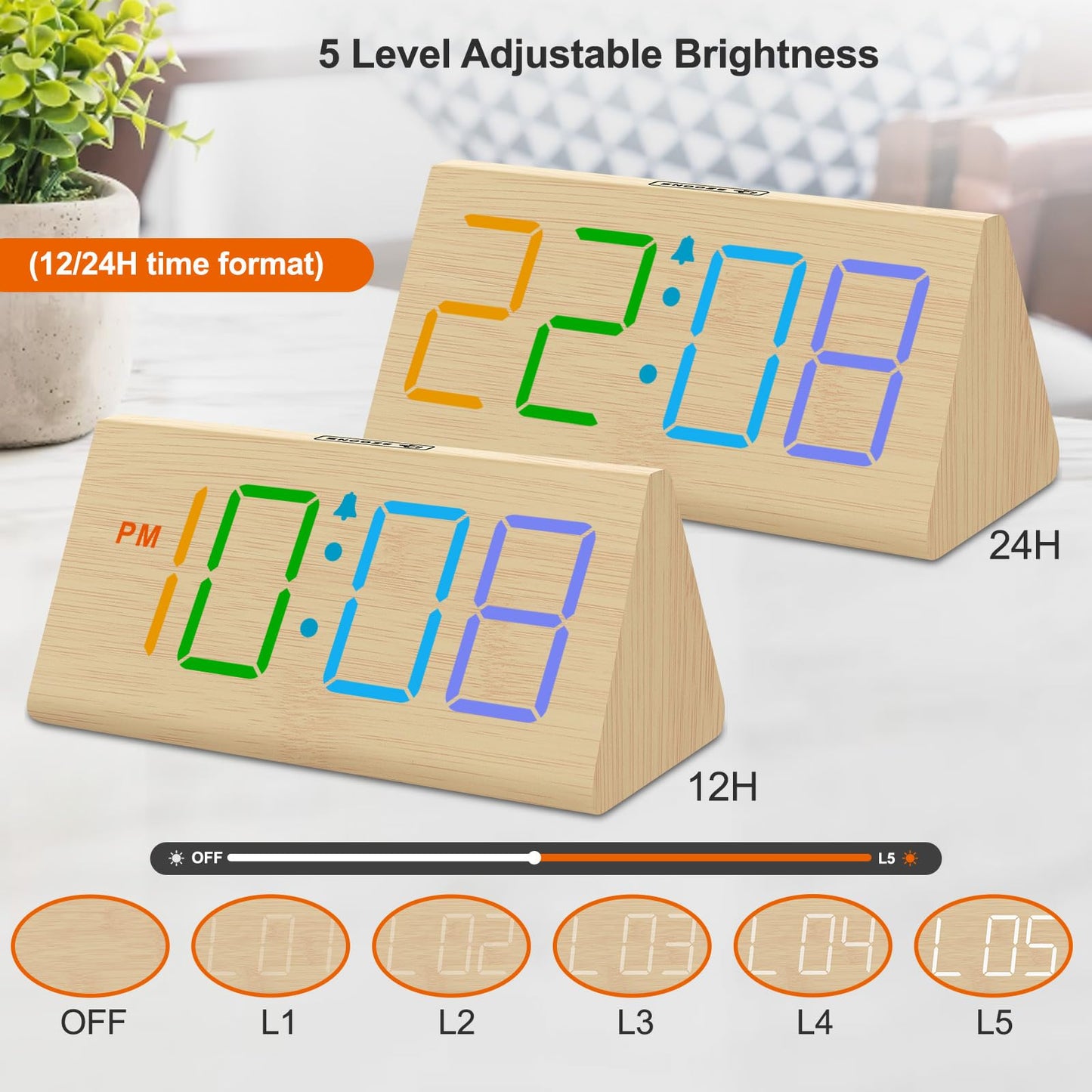 DreamSky Wooden Digital Alarm Clocks for Bedrooms - Electric Desk Clock with Large Numbers, USB Port, Loud Alarm for Heavy Sleepers, Adjustable Volume, Dimmer, Snooze, DST, 12/24H, Wood Décor Gifts