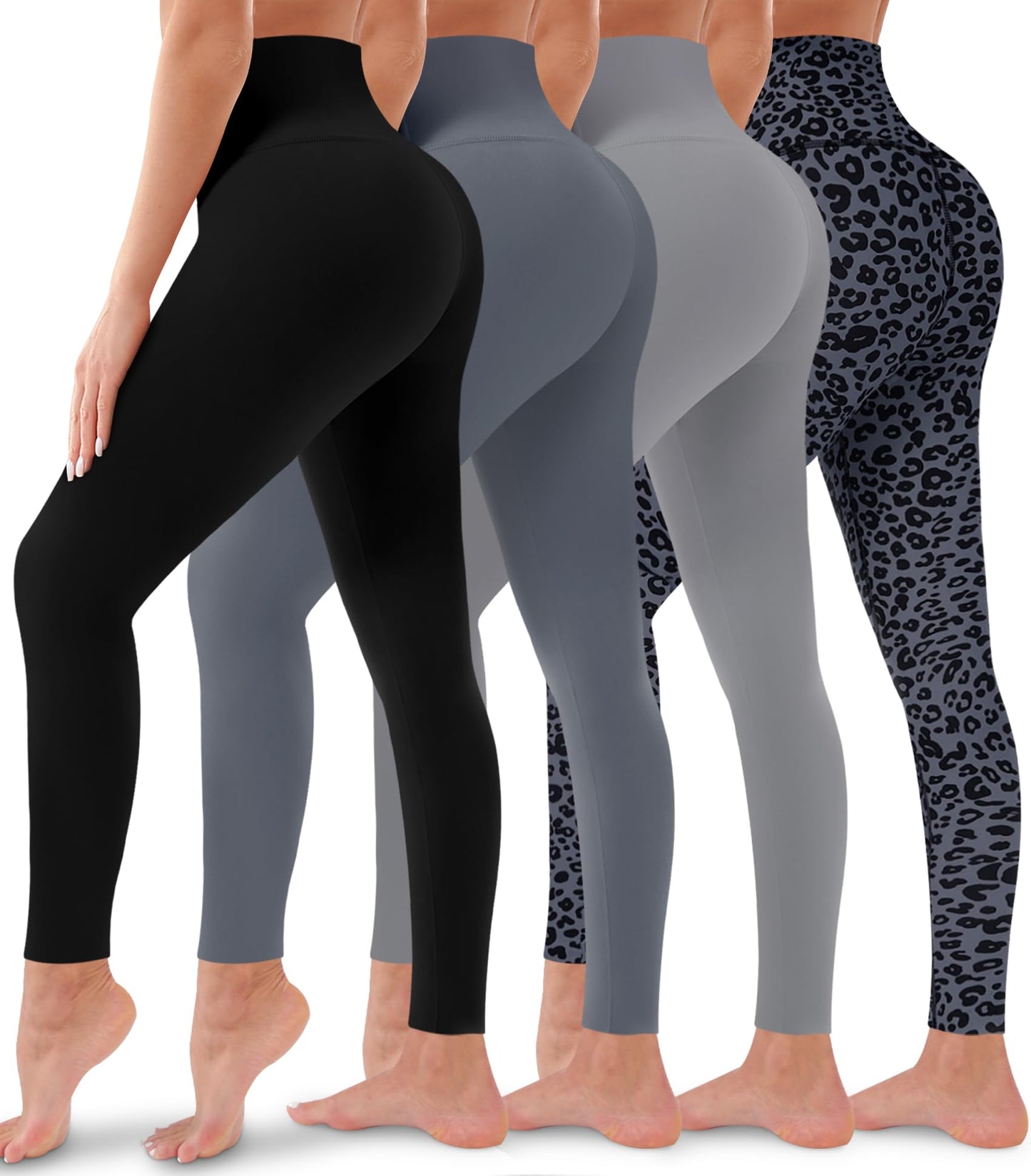 4 Pack Leggings for Women Butt Lift High Waisted Tummy Control No See-Through Yoga Pants Workout Running Leggings