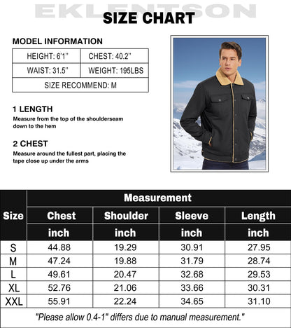 EKLENTSON Men's Winter Jacket Thick Thermal Cotton Warm Fleece Lined Coat Trucker Lapel Work Cargo Jackets for Men