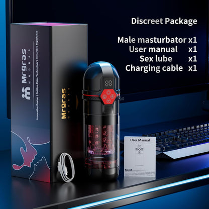 Male Masturbator Penis Pump - Male Sex Toys for Men with Upgrade 12 S Vacuum Pump & 7 Thrusting Rotating Vibrating Sucking Licking LCD Adult Toys Mens Sex Toys Pumps & Enlargers