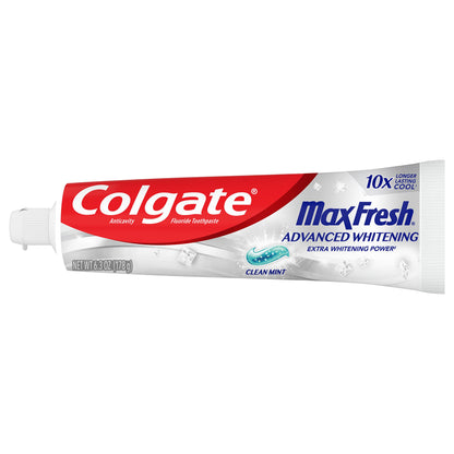 Colgate Max Fresh Whitening Toothpaste with Mini Strips, Clean Mint Toothpaste for Bad Breath, Helps Fight Cavities, Whitens Teeth, and Freshens Breath, 6.3 Ounce (Pack of 4)