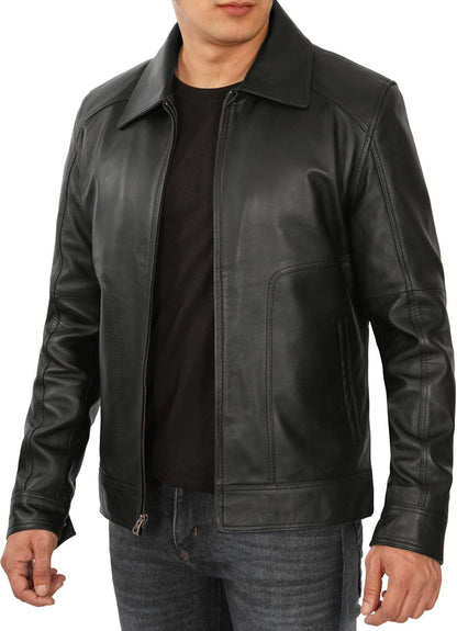 Decrum Mens Leather Jacket - Real Lambskin Classic Vintage Style Leather Jackets For Men