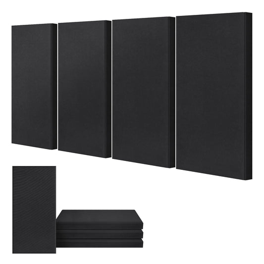 UMIACOUSTICS 4 PCS Acoustic Panels, 2“ Thick 23.6" x 11.8" Fiberglass Sound Proof Wall Panels, Self-adhesive Sound Absorbing Panels for Studios, Office, Home Theater. Deep Black