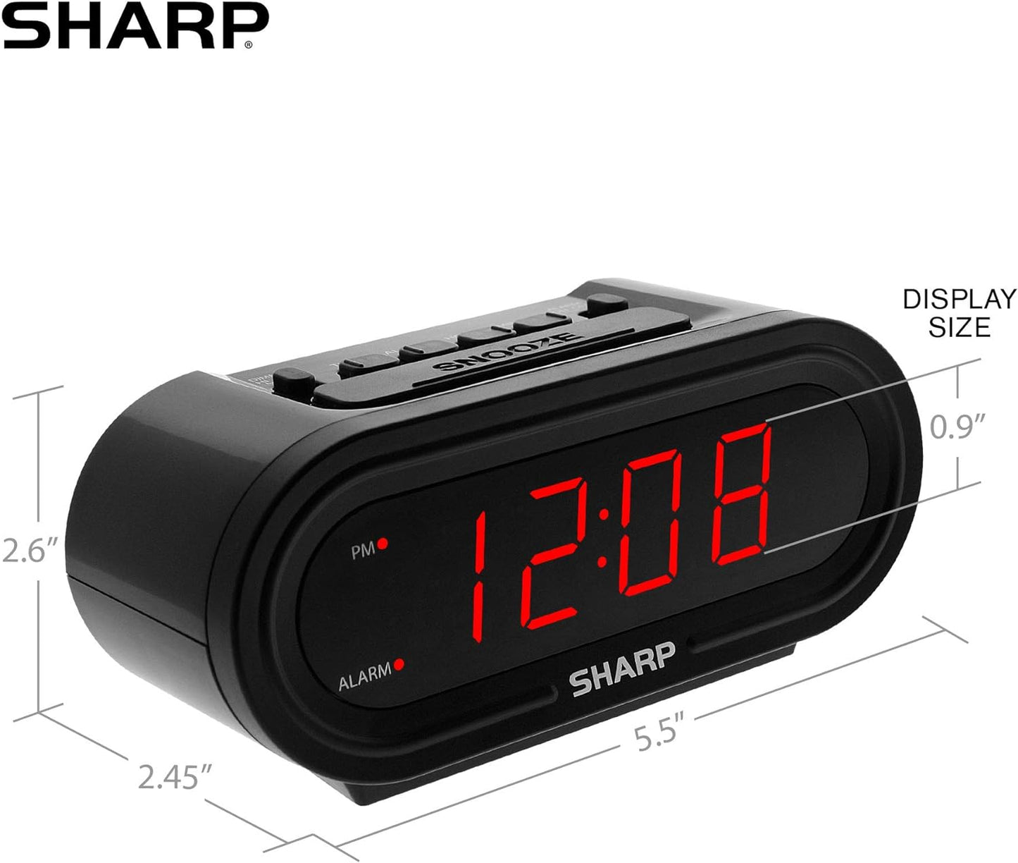 Sharp Digital Alarm with AccuSet - Automatic Smart Clock, Never Needs Setting - Great for Seniors, Kids, and Everyone who Doesn't Want to Set a Clock! Black Case with Red LEDs