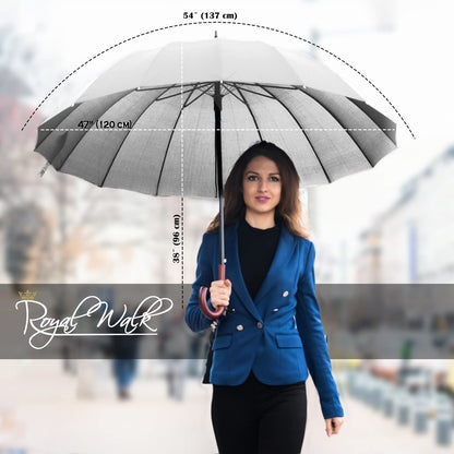 Royal Walk Windproof Large Umbrella for Rain 54 Inch Automatic Open for 2 Persons Wind Resistant Big Golf Umbrellas for Adult Men Women Classic Wooden Handle Fast Drying Strong 16 Ribs Travel 120cm