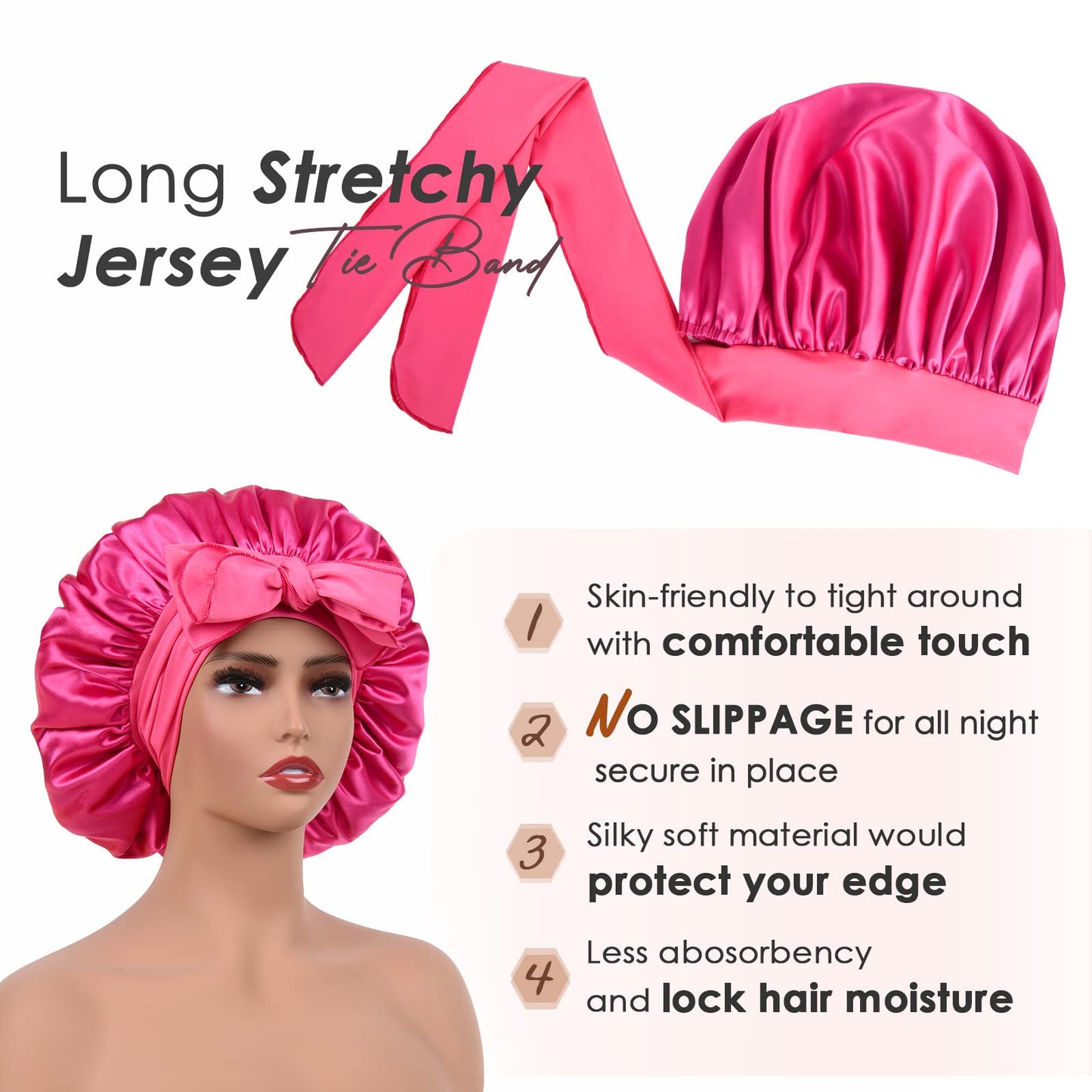 YANIBEST Silk Bonnet for Sleeping Women Satin Bonnet Double Layer Satin Lined Hair Bonnet with Tie Band Curly Hair