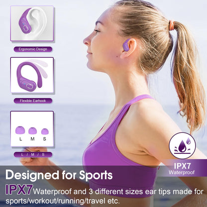 Wireless Earbuds 75hrs Bluetooth 5.4 Headphone Sport, 2025 Bluetooth Earbuds Stereo Deep Bass Over Ear Bud with Earhooks, ENC Noise Cancelling Mic, IPX7 Waterproof Earphone for Workout/Running