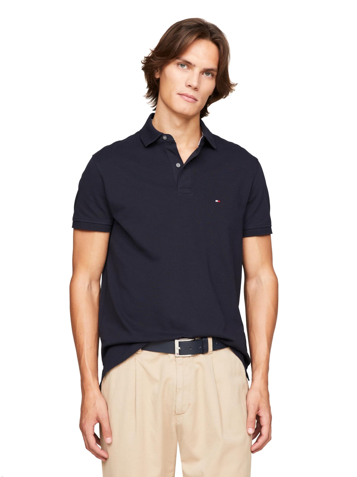 Tommy Hilfiger Men's Short Sleeve Polo Shirts in Slim Fit with Stretch and Organic Pique Cotton