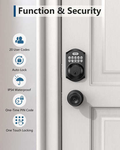 TEEHO TE001 Keyless Entry Door Lock with Keypad - Smart Deadbolt Lock for Front Door with 2 Keys - Auto Lock - Easy Installation - Matte Black