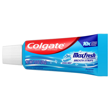 Colgate Max Fresh Whitening Toothpaste with Mini Strips, Clean Mint Toothpaste for Bad Breath, Helps Fight Cavities, Whitens Teeth, and Freshens Breath, 6.3 Ounce (Pack of 4)