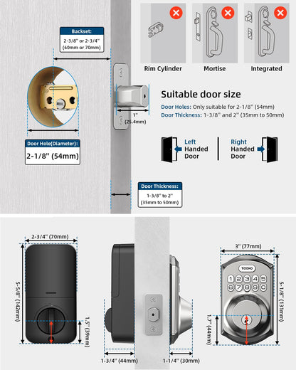 TEEHO TE001 Keyless Entry Door Lock with Keypad - Smart Deadbolt Lock for Front Door with 2 Keys - Auto Lock - Easy Installation - Matte Black