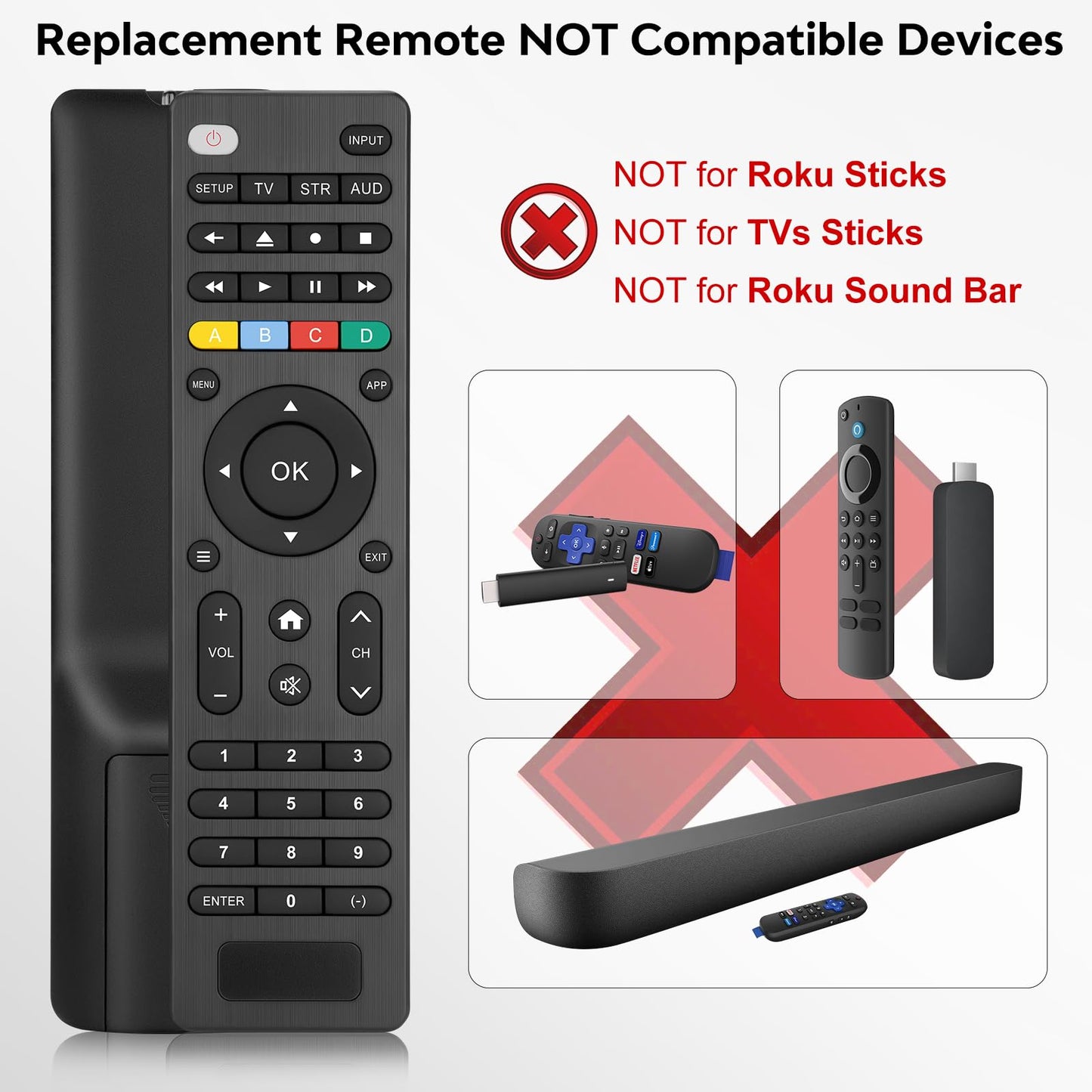 (Pack of 2) Replacement-Remote-Control for Roku-TV,Compatible for TCL Roku/Hisense Roku/Onn Roku/Philips Roku Smart TVs(Not for Stick and Box)