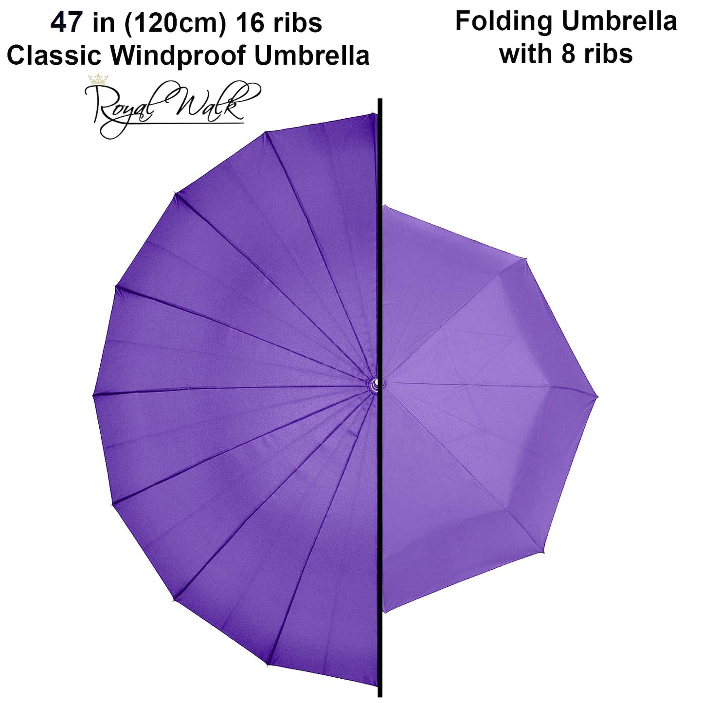 Royal Walk Windproof Large Umbrella for Rain 54 Inch Automatic Open for 2 Persons Wind Resistant Big Golf Umbrellas for Adult Men Women Classic Wooden Handle Fast Drying Strong 16 Ribs Travel 120cm