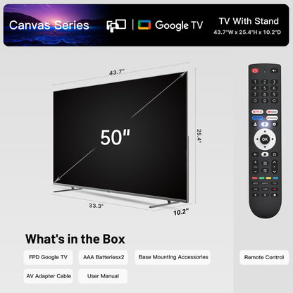 FPD 50 Inch Smart TV, 4K LED Google TV with Google Play Built-in Google Cast, HDR 10, MEMC, Voice Remote, Dolby Atmos & Vision, UHD Stream Live Television (CG50-C3,2024)