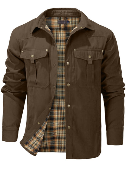 Mr.Stream Men's Lightweight Long Sleeved Snap Plaid Western Cowboy Flannel Lined Shirts Jackets