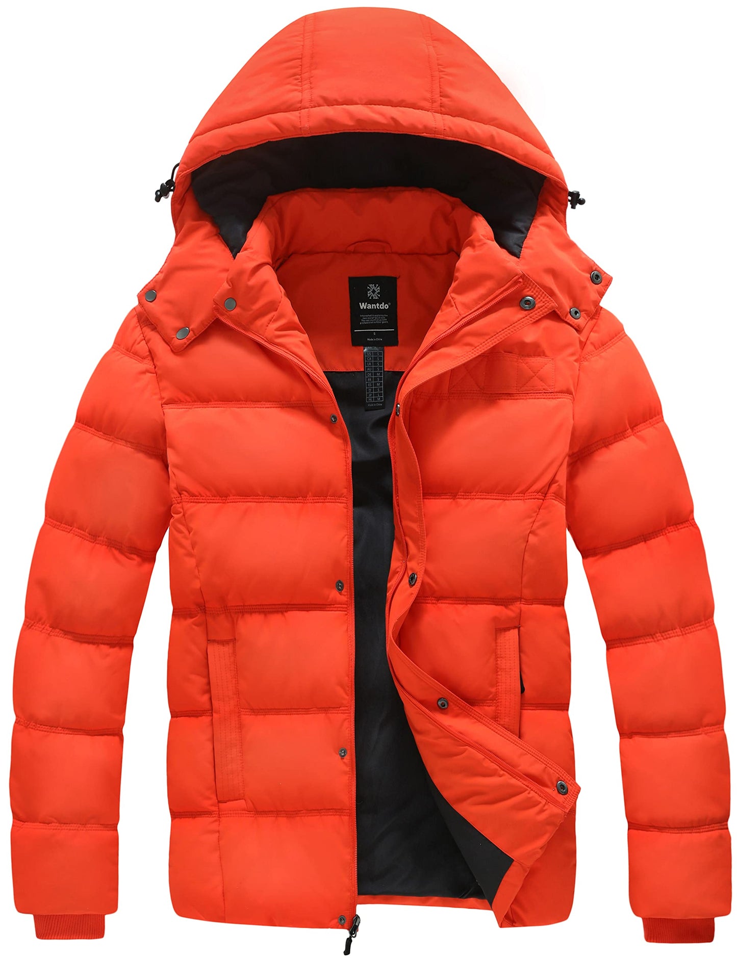 Wantdo Men's Hooded Winter Coat Warm Puffer Jacket Thicken Cotton Coat with Removable Hood