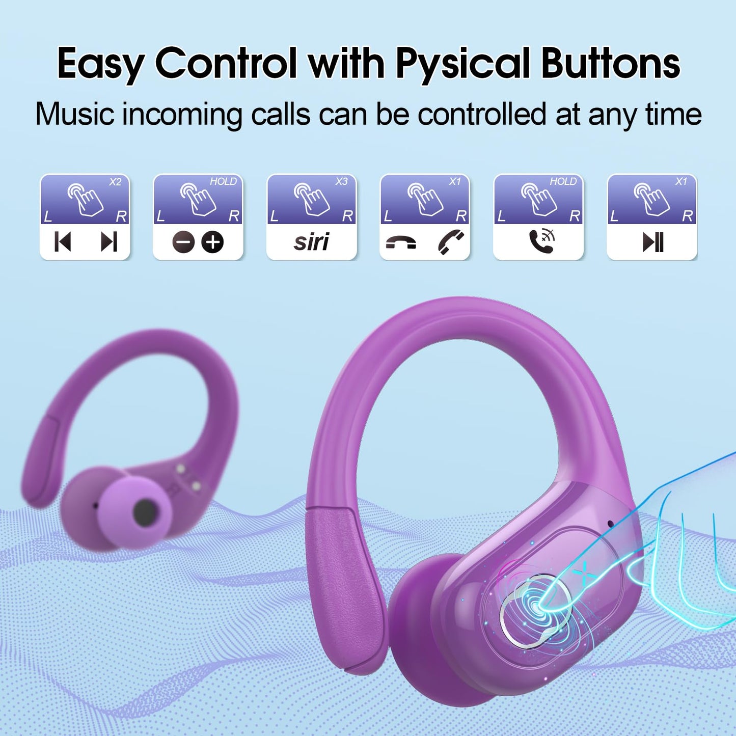 Wireless Earbuds 75hrs Bluetooth 5.4 Headphone Sport, 2025 Bluetooth Earbuds Stereo Deep Bass Over Ear Bud with Earhooks, ENC Noise Cancelling Mic, IPX7 Waterproof Earphone for Workout/Running