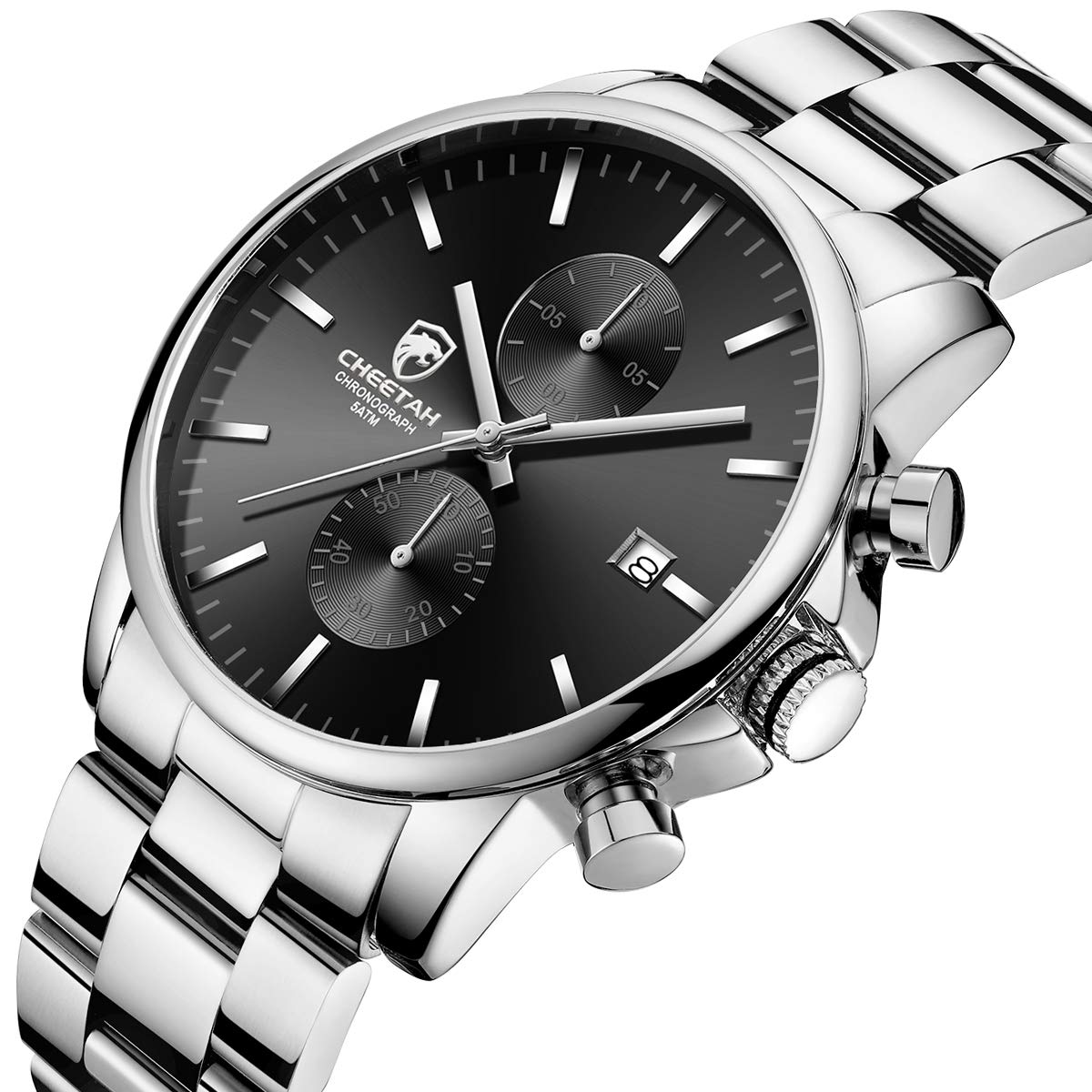 GOLDEN HOUR Fashion Businessmen's Watches with Stainless Steel Waterproof Chronograph Quartz Watch for Men, Auto Date