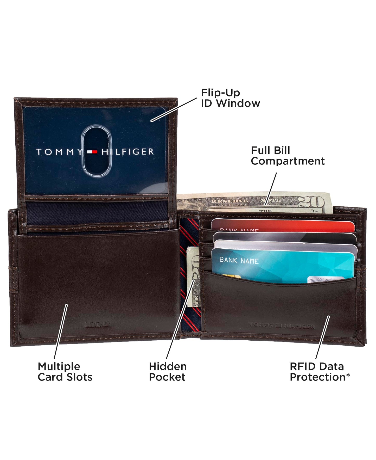 Tommy Hilfiger Men's Classic Bifold Wallet with ID Window and Multiple Card Slots