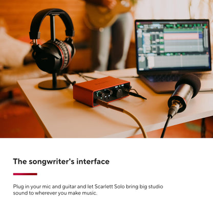 Focusrite Scarlett Solo Studio 4th Gen USB Audio Interface Bundle for the Songwriter, Guitarist or Vocalist with Condenser Microphone and Headphones for Recording, Songwriting, and Podcasting