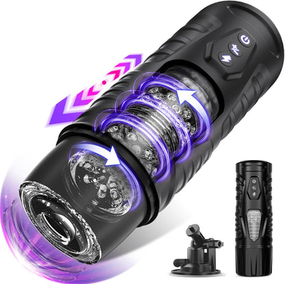 Automatic Male Masturbator Sex Toys for Men - Adult Toy Male Sex Toys with 7 Thrusting & 7 Rotating Modes,Hands Free Pocket Pussy Sex Machine with Visual Window & Suction Base Electric Penis Pump