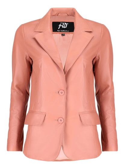 Jild Classic 2-Button Lambskin Leather Blazer Women - Casual Coat Long Sleeves Suit Style Leather Jacket Women