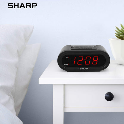 Sharp Digital Alarm with AccuSet - Automatic Smart Clock, Never Needs Setting - Great for Seniors, Kids, and Everyone who Doesn't Want to Set a Clock! Black Case with Red LEDs