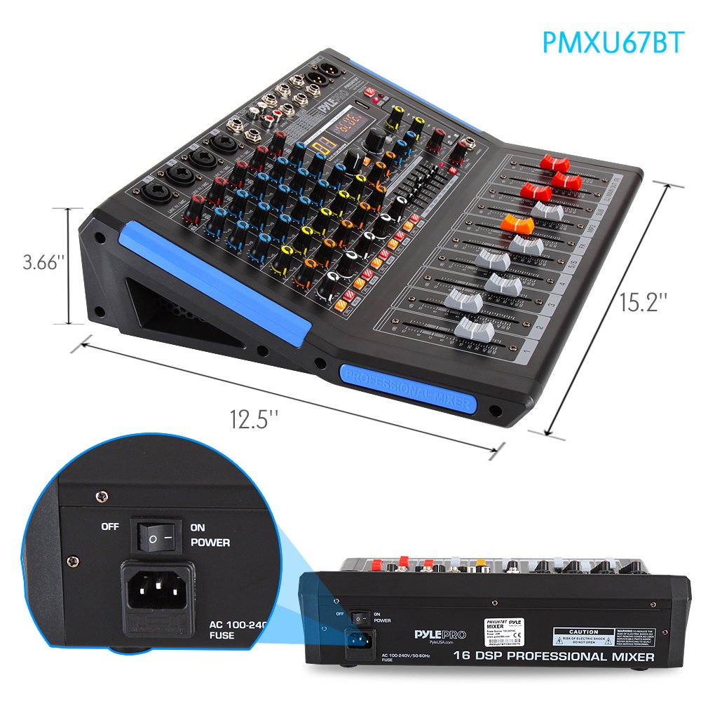 Pyle 4-Channel Bluetooth Studio Audio Mixer-DJ Sound Controller Interface with USB Drive for PC Recording Input, XLR Microphone Jack,48V Power,Input/Output for Professional and Beginners - PMXU46BT