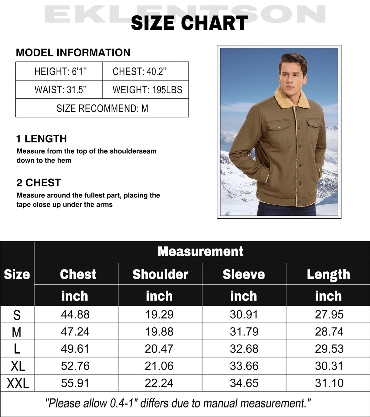 EKLENTSON Men's Winter Jacket Thick Thermal Cotton Warm Fleece Lined Coat Trucker Lapel Work Cargo Jackets for Men