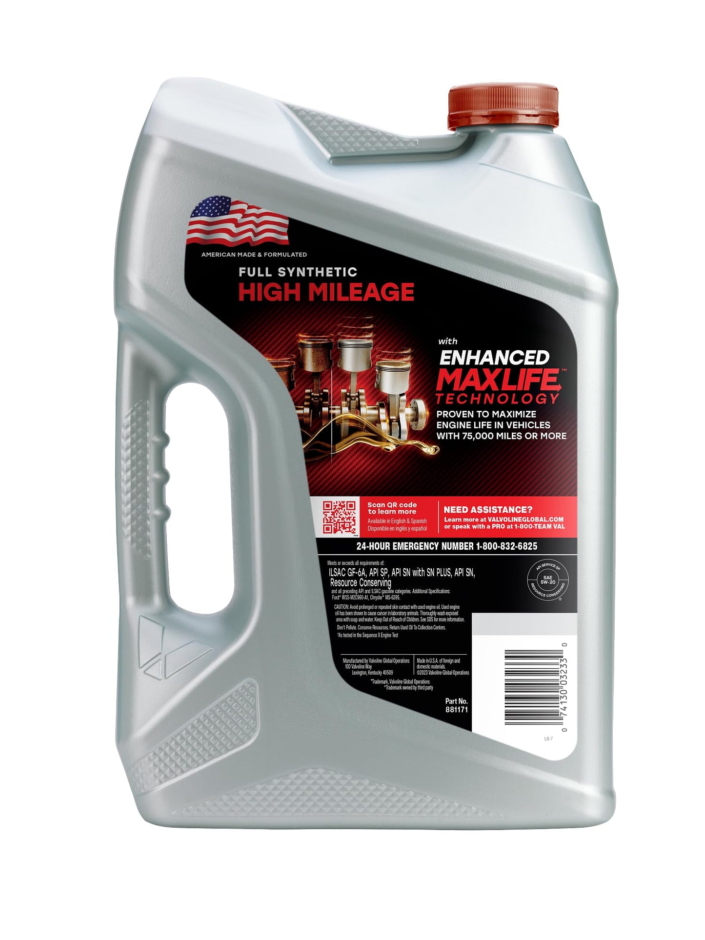 Valvoline High Mileage with MaxLife Technology SAE 5W-30 Synthetic Blend Motor Oil 5 QT