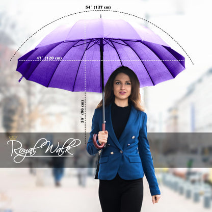 Royal Walk Windproof Large Umbrella for Rain 54 Inch Automatic Open for 2 Persons Wind Resistant Big Golf Umbrellas for Adult Men Women Classic Wooden Handle Fast Drying Strong 16 Ribs Travel 120cm