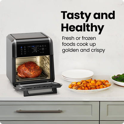 CHEFMAN Multifunctional Digital Air Fryer+ Rotisserie, Dehydrator, Convection Oven, 17 Touch Screen Presets Fry, Roast, Dehydrate, Bake, XL 10L Family Size, Auto Shutoff, Large Easy-View Window, Black