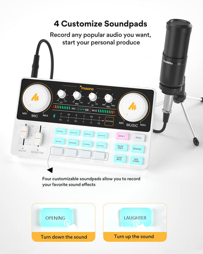 MAONO Podcast Equipment Bundle Audio mixer All-in-One Podcast Production Studio with 3.5mm Microphone for Live Streaming, Podcast Recording, PC, Smartphone, DJ MaonoCaster Lite (AU-AM200-S1)