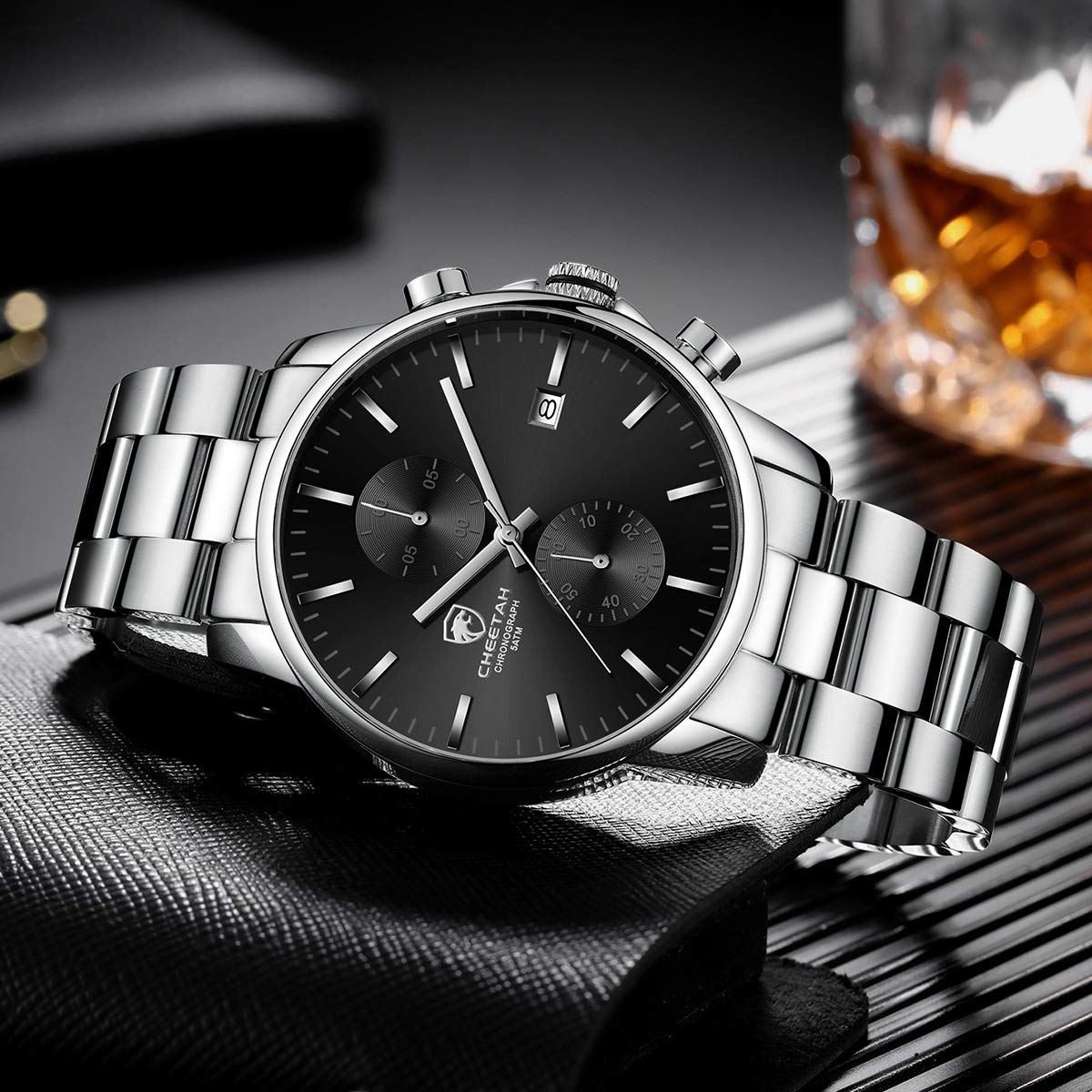 GOLDEN HOUR Fashion Businessmen's Watches with Stainless Steel Waterproof Chronograph Quartz Watch for Men, Auto Date