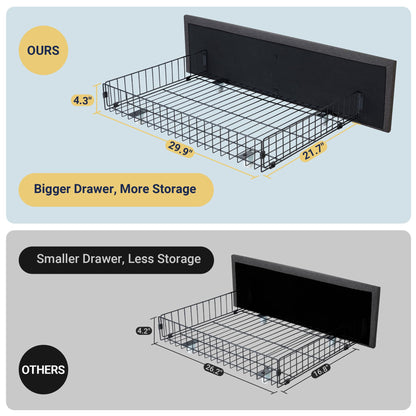 Allewie Upholstered Queen Size Platform Bed Frame with 4 Storage Drawers and Headboard, Square Stitched Button Tufted, Mattress Foundation with Wooden Slats Support, No Box Spring Needed, Light Grey