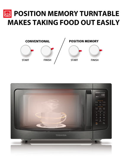 TOSHIBA EM131A5C-SS Countertop Microwave Ovens 1.2 Cu Ft, 12.4" Removable Turntable Smart Humidity Sensor 12 Auto Menus Mute Function ECO Mode Easy Clean Interior, 1100W, Silver