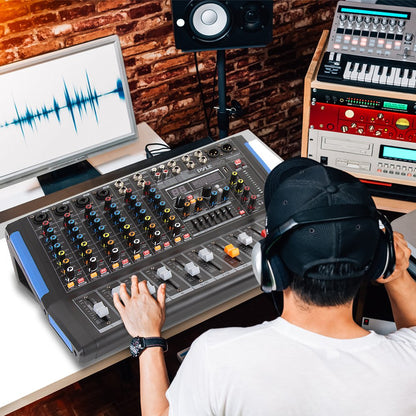 Pyle 4-Channel Bluetooth Studio Audio Mixer-DJ Sound Controller Interface with USB Drive for PC Recording Input, XLR Microphone Jack,48V Power,Input/Output for Professional and Beginners - PMXU46BT