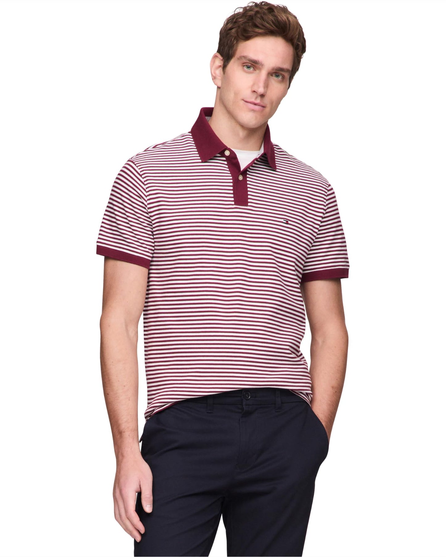 Tommy Hilfiger Men's Short Sleeve Polo Shirts in Slim Fit with Stretch and Organic Pique Cotton