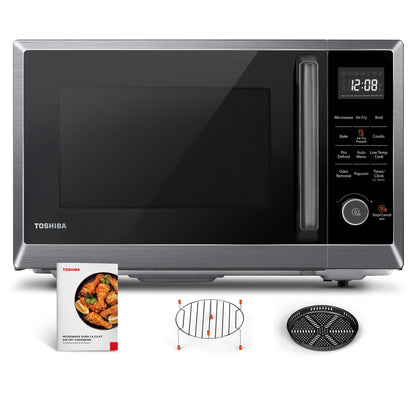 TOSHIBA EM131A5C-SS Countertop Microwave Ovens 1.2 Cu Ft, 12.4" Removable Turntable Smart Humidity Sensor 12 Auto Menus Mute Function ECO Mode Easy Clean Interior, 1100W, Silver