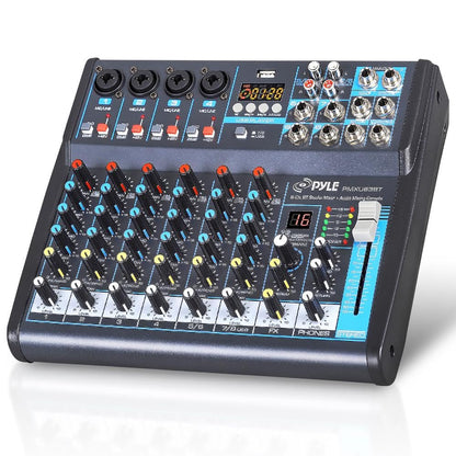 Pyle 4-Channel Bluetooth Studio Audio Mixer-DJ Sound Controller Interface with USB Drive for PC Recording Input, XLR Microphone Jack,48V Power,Input/Output for Professional and Beginners - PMXU46BT