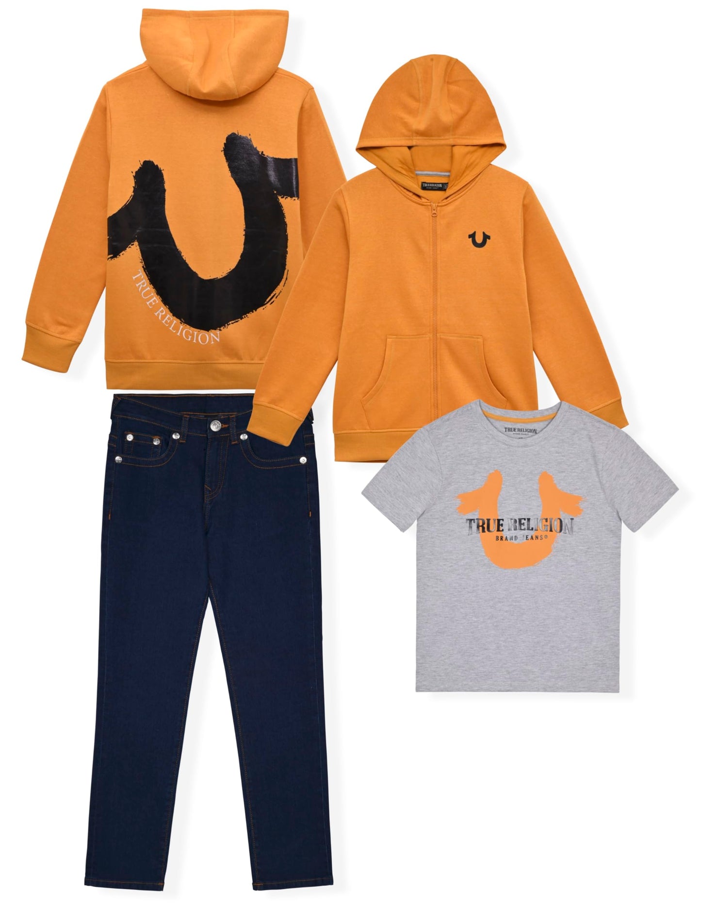 True Religion Boys Clothing Set 3 Piece Boys Sweatshirt Jeans and T-Shirt Jogger Set for Kids