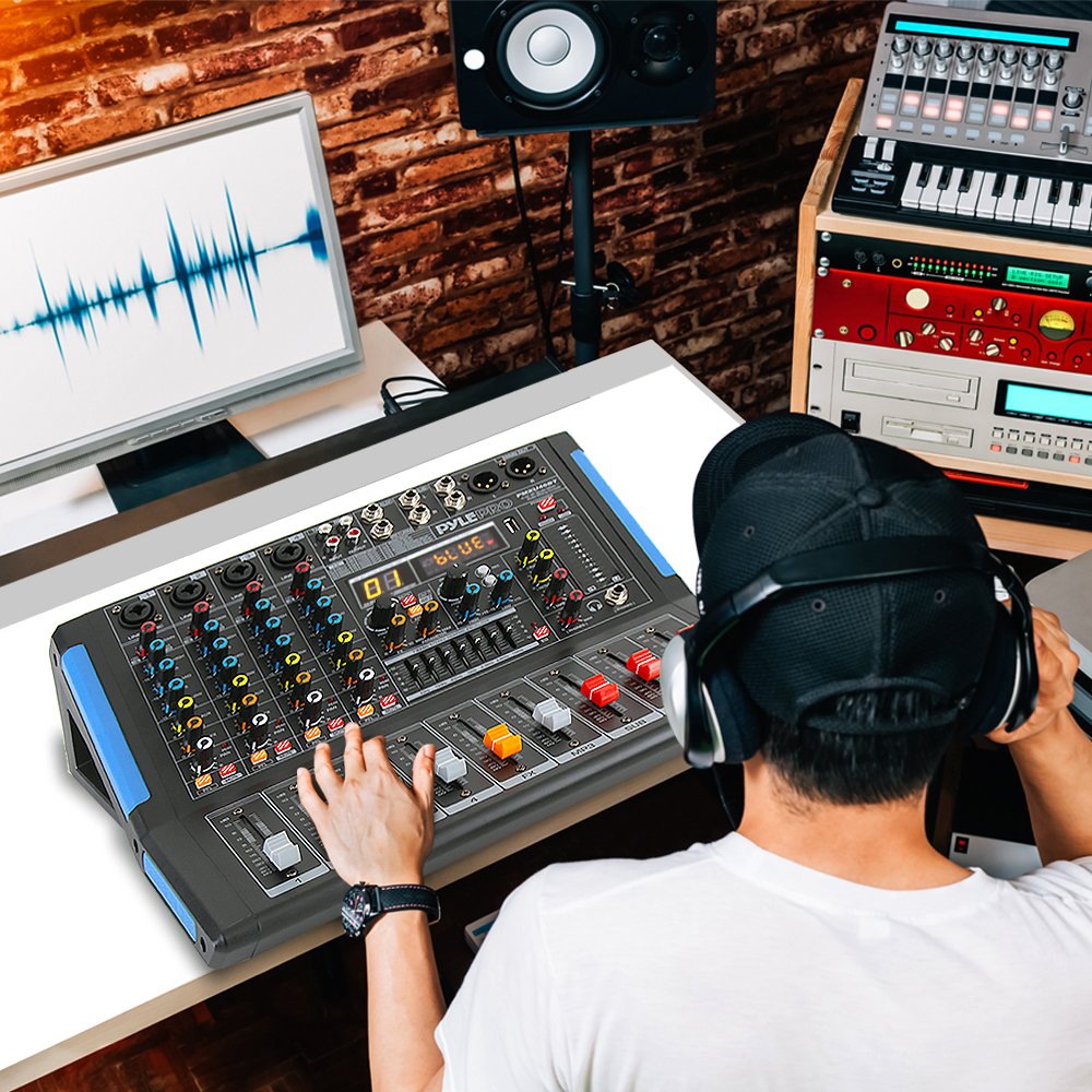 Pyle 4-Channel Bluetooth Studio Audio Mixer-DJ Sound Controller Interface with USB Drive for PC Recording Input, XLR Microphone Jack,48V Power,Input/Output for Professional and Beginners - PMXU46BT