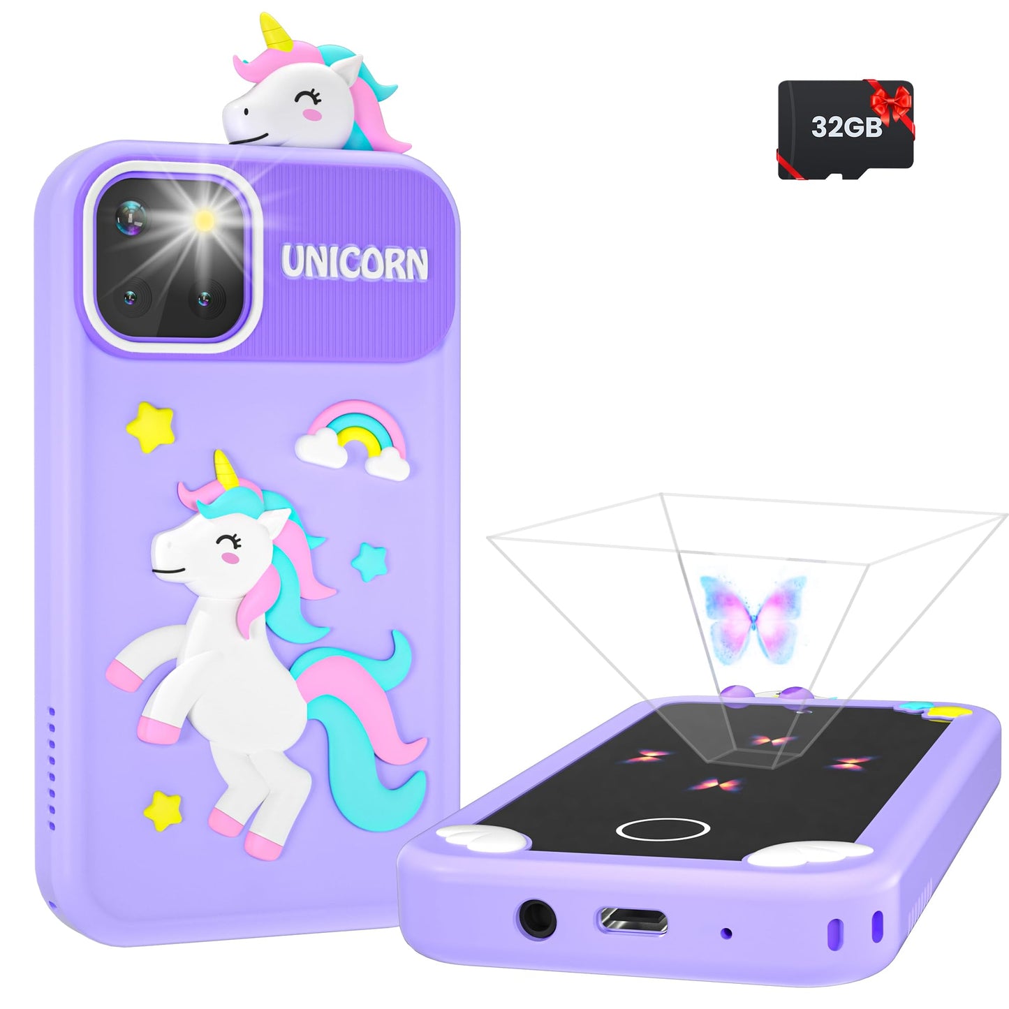 Kids Smart Phone for Girls with 4.0" Large Touchscreen, 32G Card Christmas Birthday Gifts for Age 3-10 Kid Toys Cell Phone with Holographic Pyramid, Toddler Learning Toy, Dual Lens, Music Player(Pink)