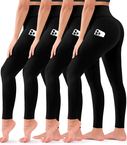 4 Pack Leggings for Women Butt Lift High Waisted Tummy Control No See-Through Yoga Pants Workout Running Leggings