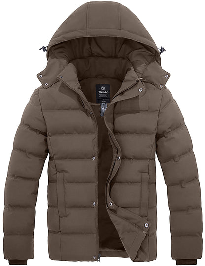 Wantdo Men's Hooded Winter Coat Warm Puffer Jacket Thicken Cotton Coat with Removable Hood