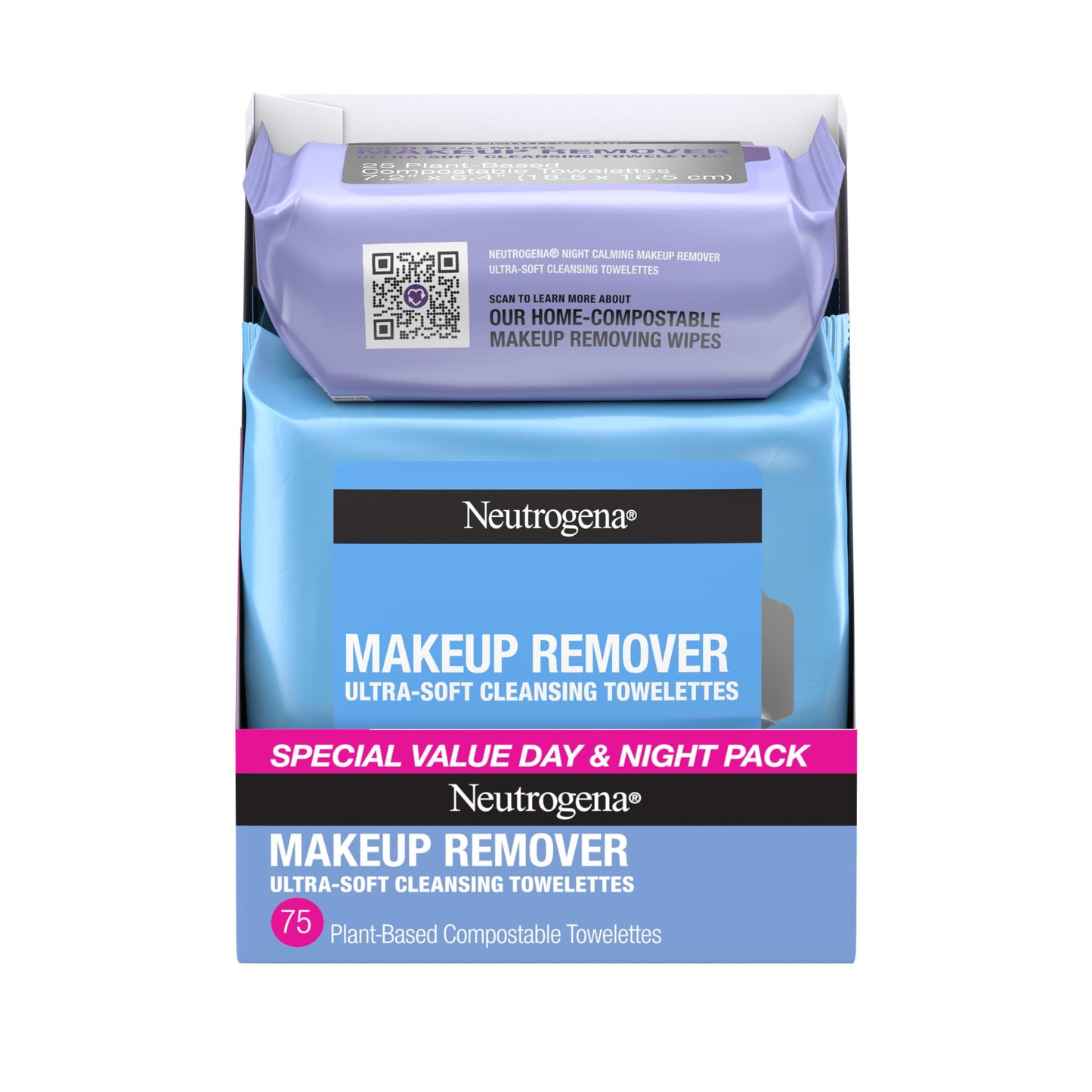 Neutrogena Makeup Remover Wipes, Daily Facial Cleanser Towelettes, Gently Cleanse and Remove Oil & Makeup, Alcohol-Free Makeup Wipes, 2 x 25 ct