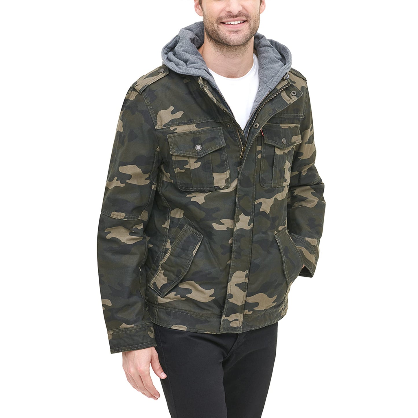 Levi's Men's Washed Cotton Hooded Military Jacket