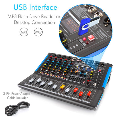 Pyle 4-Channel Bluetooth Studio Audio Mixer-DJ Sound Controller Interface with USB Drive for PC Recording Input, XLR Microphone Jack,48V Power,Input/Output for Professional and Beginners - PMXU46BT