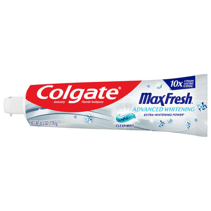 Colgate Max Fresh Whitening Toothpaste with Mini Strips, Clean Mint Toothpaste for Bad Breath, Helps Fight Cavities, Whitens Teeth, and Freshens Breath, 6.3 Ounce (Pack of 4)