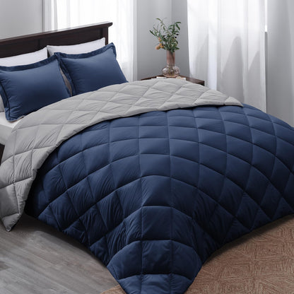 Basic Beyond Queen Comforter Set - Navy Blue Comforter Set Queen Size, Reversible Bed Comforter Queen Set for All Seasons, Navy/Grey, 1 Comforter (88"x92") and 2 Pillow Shams (20"x26"+2")